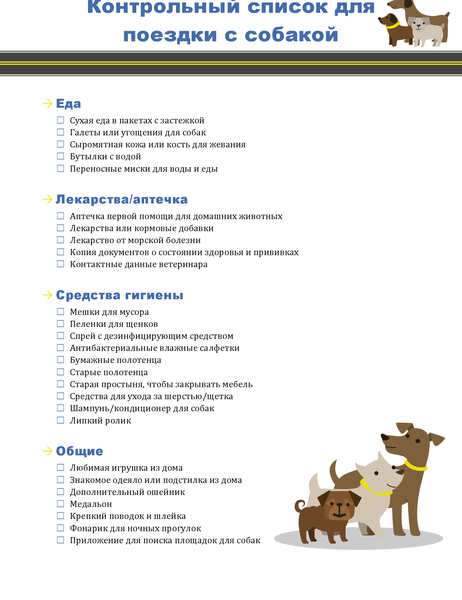 Контрольный список для поездки с собакой Контрольный список для поездки с собакой