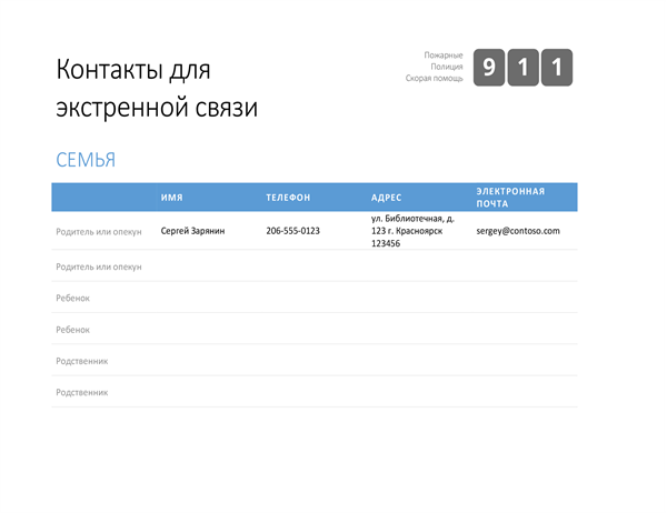Яркий список контактов для экстренной связи Яркий список контактов для экстренной связи