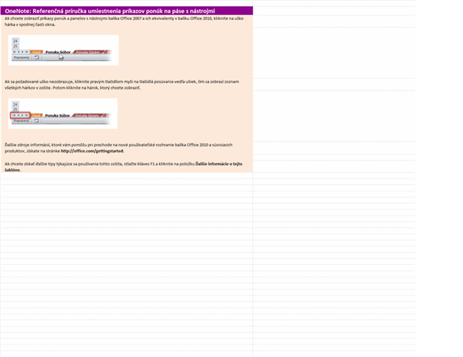 Zmena ponúk programu OneNote 2010 na pás s nástrojmi – referenčný pracovný zošit Zmena ponúk programu OneNote 2010 na pás s nástrojmi – referenčný pracovný zošit