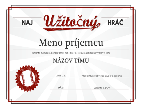 Certifikát s ocenením pre najužitočnejšieho hráča Certifikát s ocenením pre najužitočnejšieho hráča