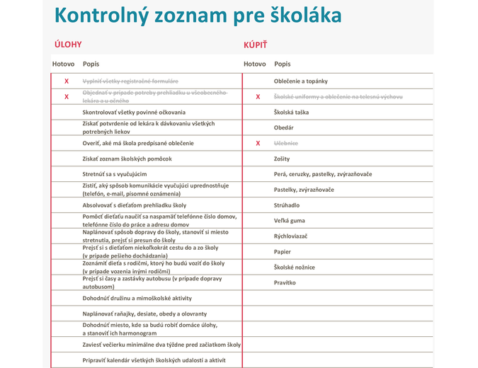 Kontrolný zoznam pri začiatku školského roka Kontrolný zoznam pri začiatku školského roka