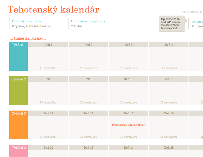 Tehotenský kalendár Tehotenský kalendár