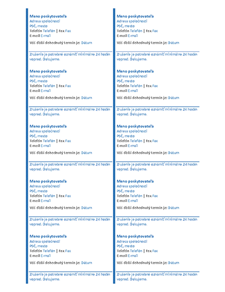 Kartičky s dohodnutým termínom (10 na stranu) Kartičky s dohodnutým termínom (10 na stranu)