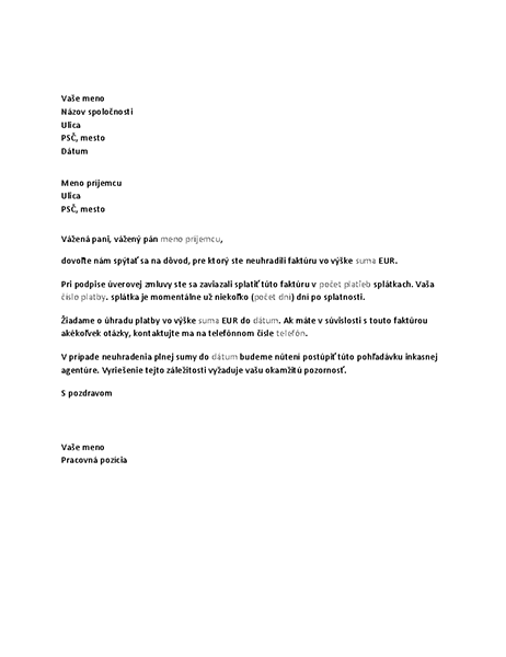 Žiadosť o úhradu omeškanej platby Žiadosť o úhradu omeškanej platby