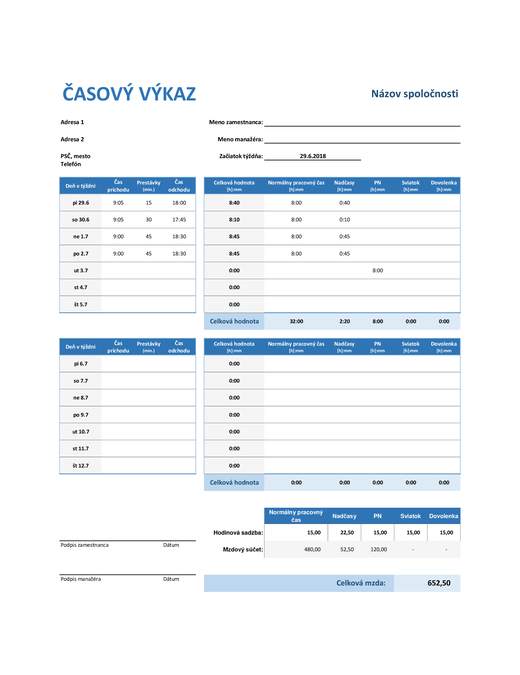 Týždenný časový výkaz Týždenný časový výkaz