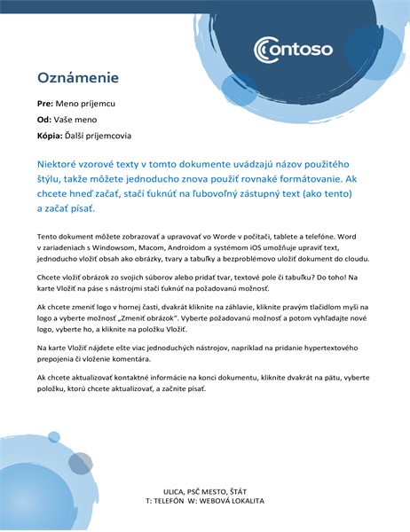 Oznámenie s modrými kruhmi Oznámenie s modrými kruhmi