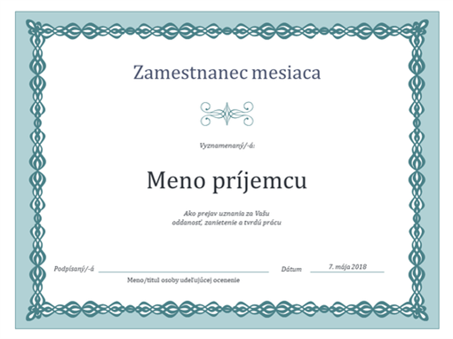 Certifikát pre zamestnanca mesiaca (návrh s modrou reťazou) Certifikát pre zamestnanca mesiaca (návrh s modrou reťazou)