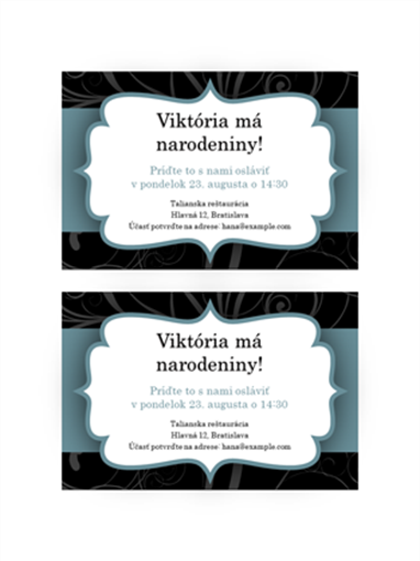Pozvánka na večierok (návrh s modrou stuhou, 2 pozvánky na stranu) Pozvánka na večierok (návrh s modrou stuhou, 2 pozvánky na stranu)