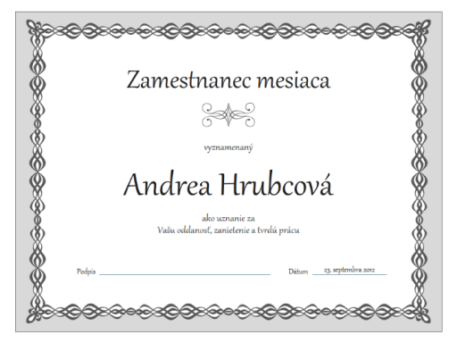 Certifikát Zamestnanec mesiaca (sivý návrh s retiazkou) Certifikát Zamestnanec mesiaca (sivý návrh s retiazkou)