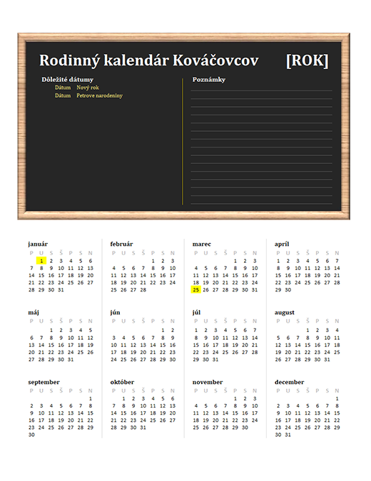 Rodinný kalendár Kováčovcov (ľubovoľný rok, pondelok až nedeľa) Rodinný kalendár Kováčovcov (ľubovoľný rok, pondelok až nedeľa)