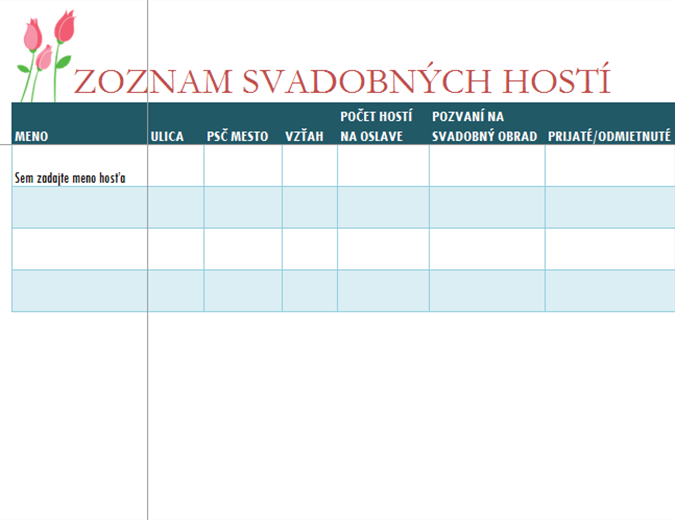 Zoznam svadobných hostí (s tulipánmi) Zoznam svadobných hostí (s tulipánmi)