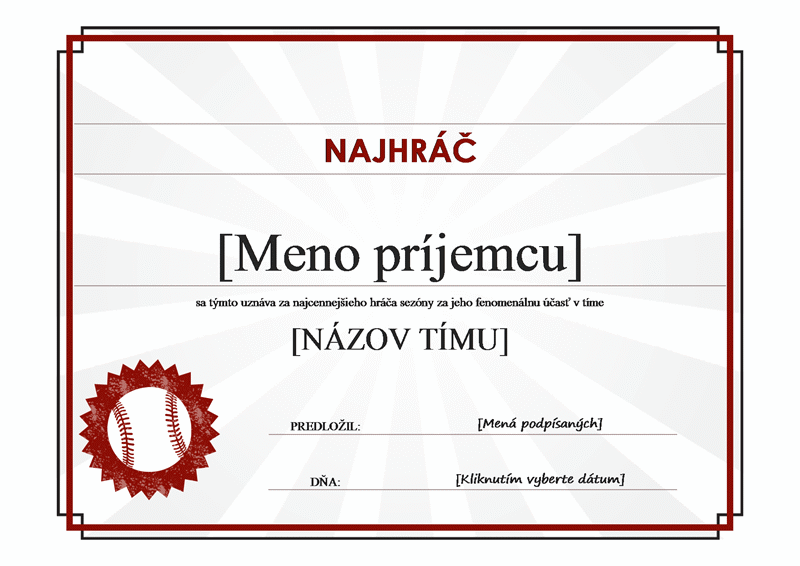 Diplom pre najcennejšieho hráča Diplom pre najcennejšieho hráča