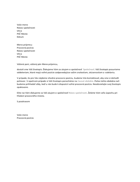 List pre uchádzača o prácu s potvrdením prijatia podkladov List pre uchádzača o prácu s potvrdením prijatia podkladov