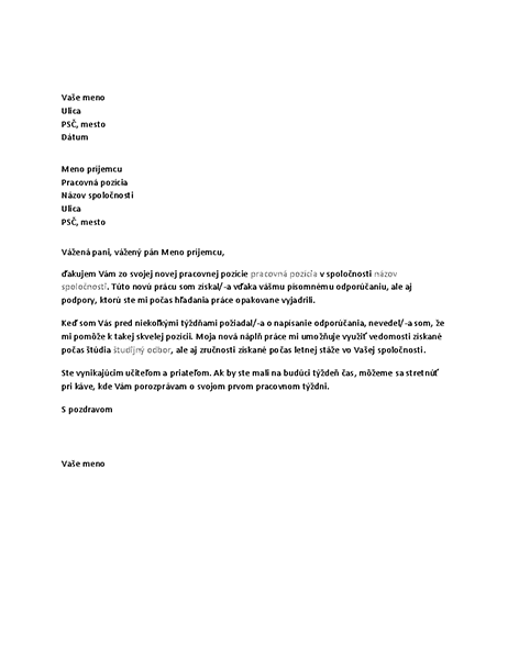 List s poďakovaním za kladnú pracovnú referenciu od bývalého nadriadeného List s poďakovaním za kladnú pracovnú referenciu od bývalého nadriadeného