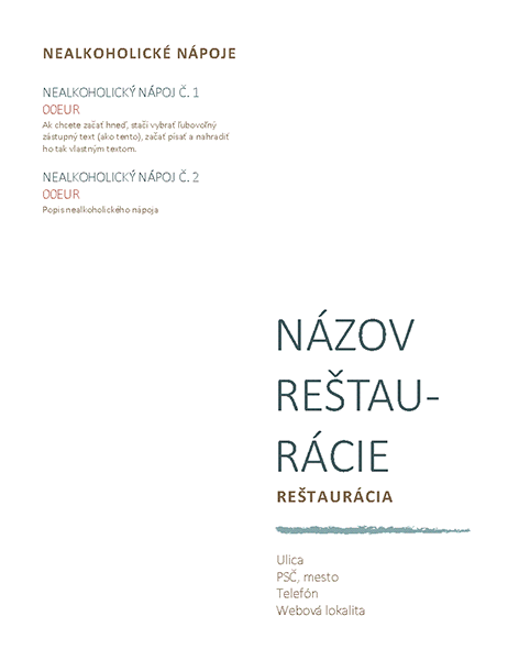 Reštauračné menu Reštauračné menu