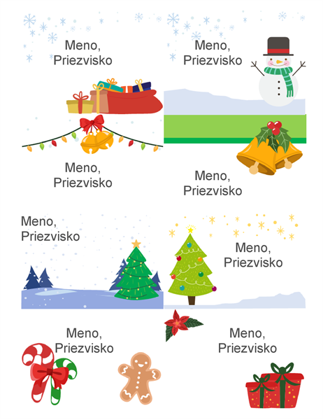 Vianočné menovky (8 na stranu, vianočný návrh, určené pre papier Avery 5395 a podobné typy) Vianočné menovky (8 na stranu, vianočný návrh, určené pre papier Avery 5395 a podobné typy)