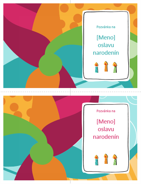 Pozvánky na oslavu narodenín (2 na stranu, pestrý návrh) Pozvánky na oslavu narodenín (2 na stranu, pestrý návrh)