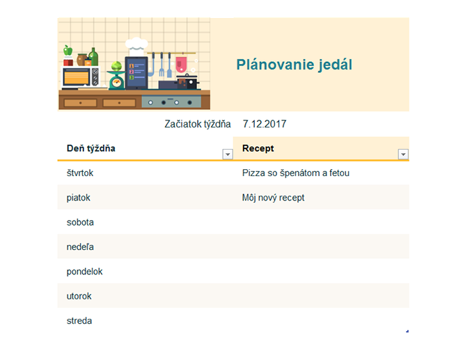 Týždenný plánovač jedál Týždenný plánovač jedál