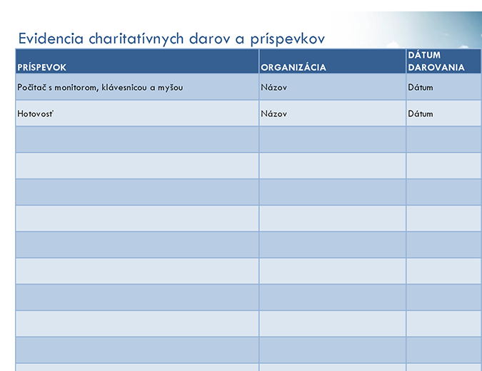 Evidencia charitatívnych darov a príspevkov (jednoduchá) Evidencia charitatívnych darov a príspevkov (jednoduchá)