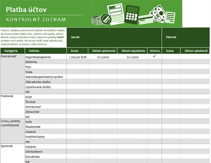 Kontrolný zoznam platby účtov Kontrolný zoznam platby účtov