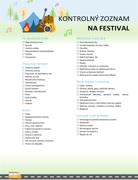 Kontrolný zoznam na festival Kontrolný zoznam na festival
