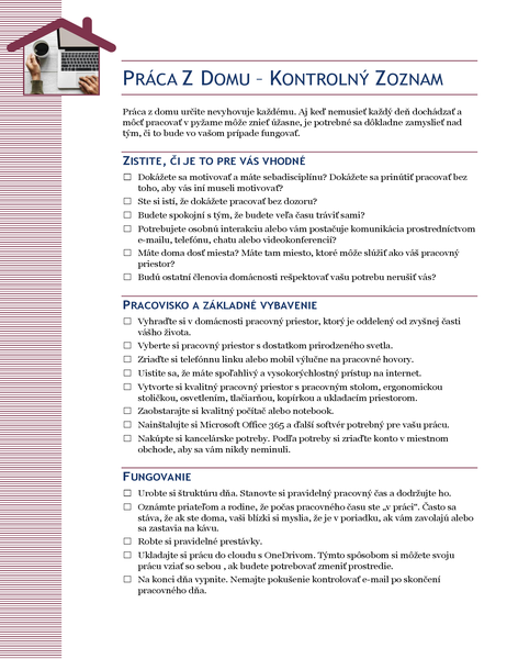 Práca z domu – kontrolný zoznam Práca z domu – kontrolný zoznam