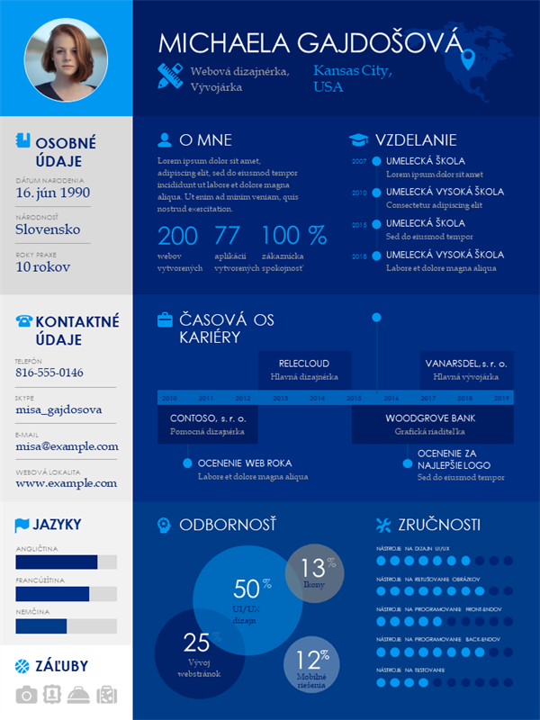Životopis s informačnou grafikou časovej osi Životopis s informačnou grafikou časovej osi