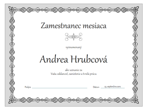 Certifikát Zamestnanec mesiaca (sivý návrh s retiazkou) Certifikát Zamestnanec mesiaca (sivý návrh s retiazkou)