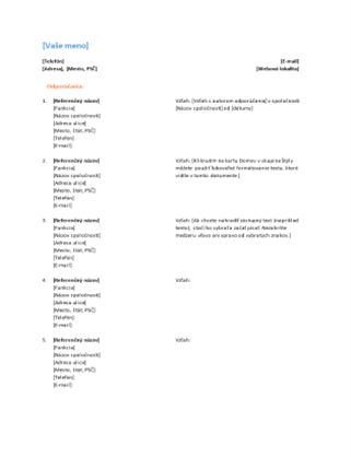 Zoznam odporúčaní pre životopis (funkčný návrh)