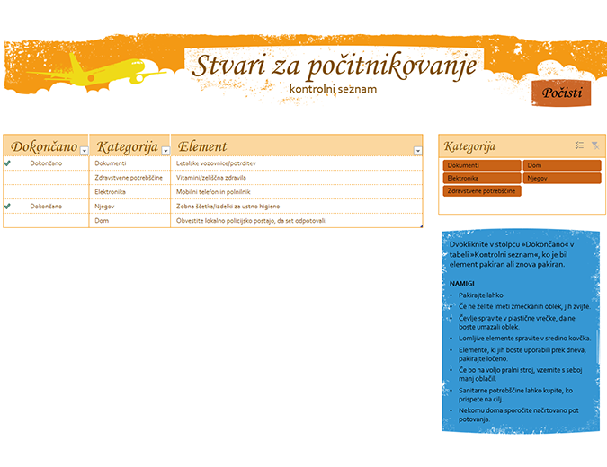 Kontrolni seznam stvari za počitnikovanje Kontrolni seznam stvari za počitnikovanje