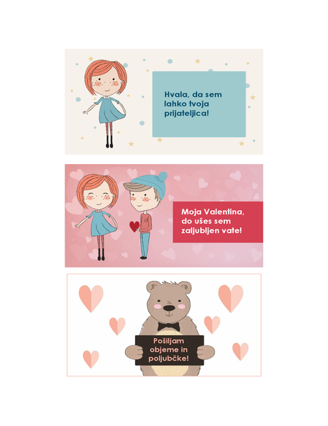 Voščilnice za valentinovo za otroke (12 motivov, 3 na stran) Voščilnice za valentinovo za otroke (12 motivov, 3 na stran)