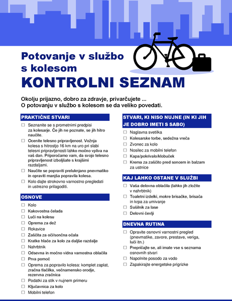 Kontrolni seznam za potovanje s kolesom Kontrolni seznam za potovanje s kolesom