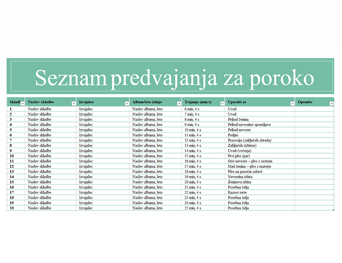 Seznam predvajanja za poroko Seznam predvajanja za poroko