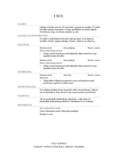 Življenjepis za vodjo prodaje (eleganten) Življenjepis za vodjo prodaje (eleganten)