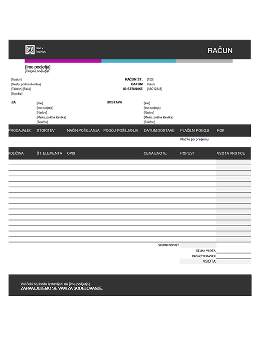 Račun (dizajn Modri odtenki) Račun (dizajn Modri odtenki)