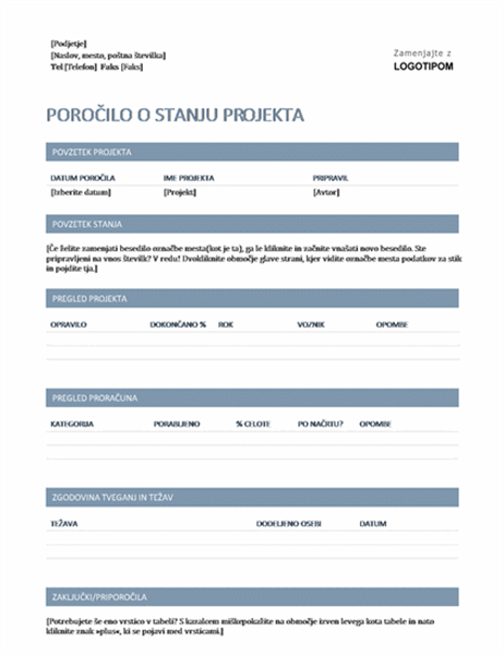 Poročilo o stanju projekta Poročilo o stanju projekta