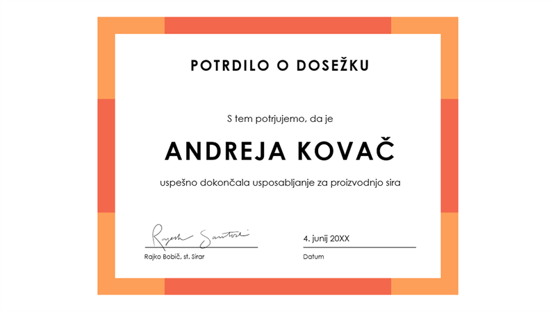 Potrdilo o dosežku (modro)