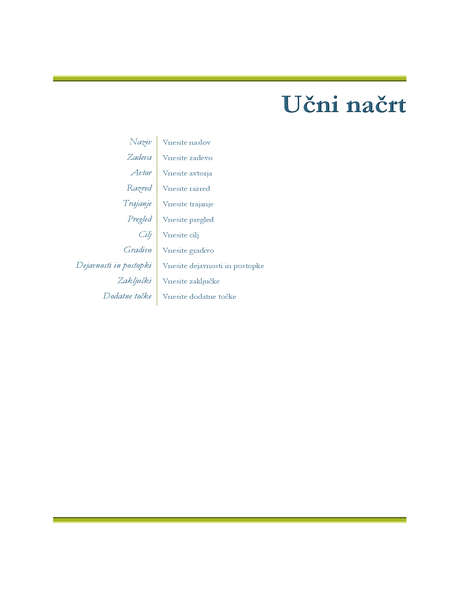 Učiteljev učni načrt Učiteljev učni načrt