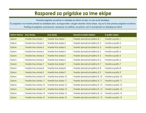 Vpisni list za športne prigrizke Vpisni list za športne prigrizke
