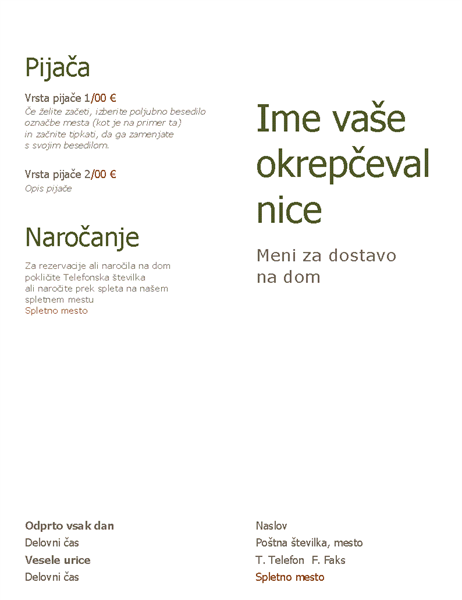 Meni za dostavo na dom Meni za dostavo na dom