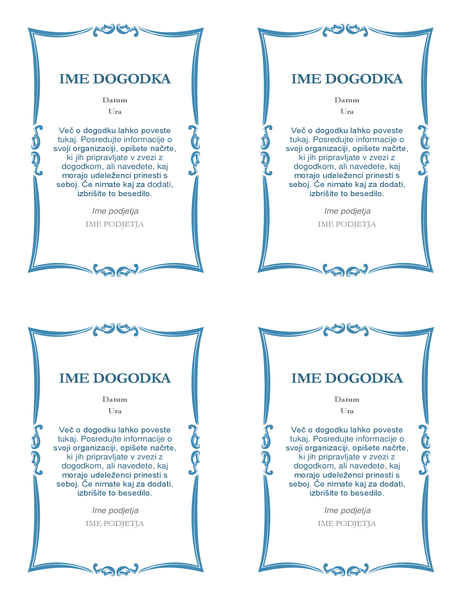 Povabila na dogodek (4 na stran) Povabila na dogodek (4 na stran)