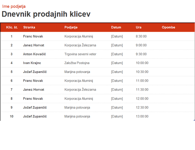 Dnevnik prodajnih klicev in organizator Dnevnik prodajnih klicev in organizator