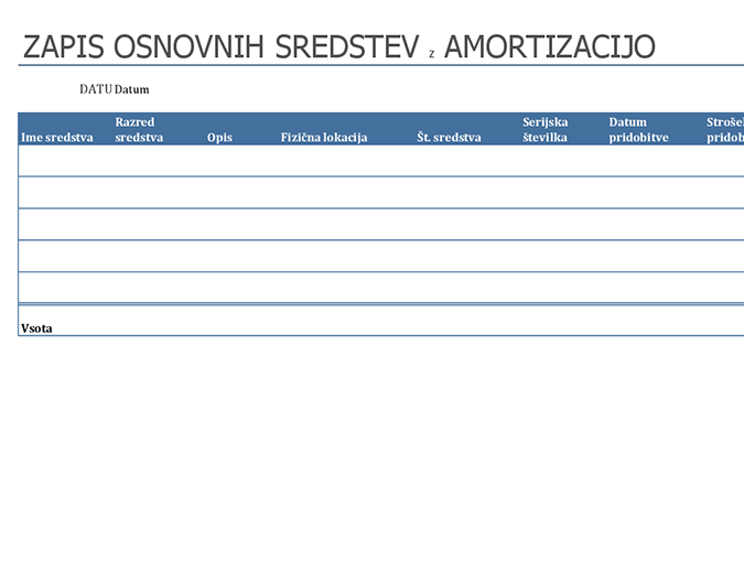 Zapis osnovnih sredstev z amortizacijo Zapis osnovnih sredstev z amortizacijo