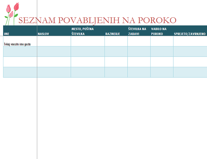 Seznam povabljencev na poroko (s tulipani)