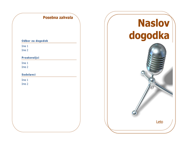 Program dogodka (polovični pregib) Program dogodka (polovični pregib)