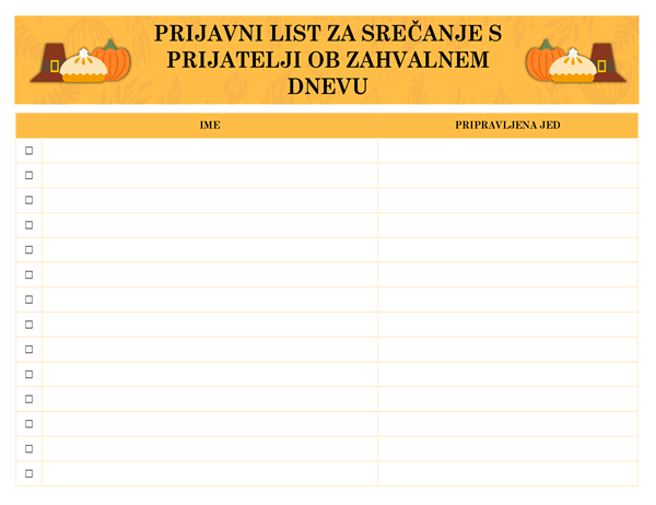 Prijavni list za srečanje s prijatelji ob zahvalnem dnevu Prijavni list za srečanje s prijatelji ob zahvalnem dnevu