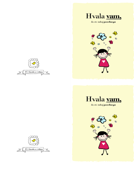 Zahvalna kartica z motivom majhne deklice Zahvalna kartica z motivom majhne deklice