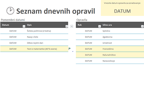 Seznam dnevnih opravil Seznam dnevnih opravil