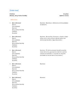 Seznam referenc za življenjepis (formalni načrt)