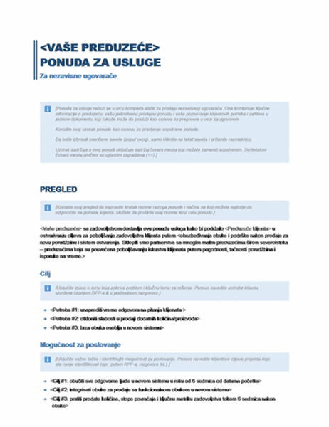 Ponuda usluga Ponuda usluga